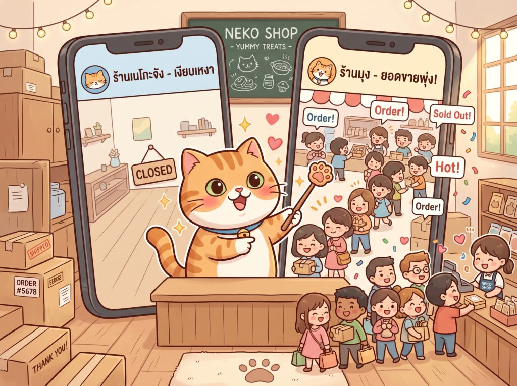 เปรียบเทียบความน่าเชื่อถือของร้านค้าที่มียอดผู้ติดตามต่างกันตามหลัก Social Proof