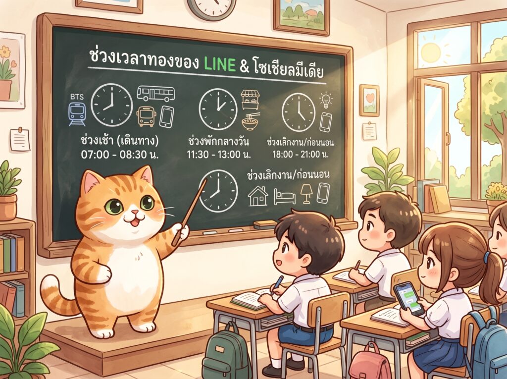 แมวส้มสอนเทคนิคการเลือกเวลาบรอดแคสต์ไลน์