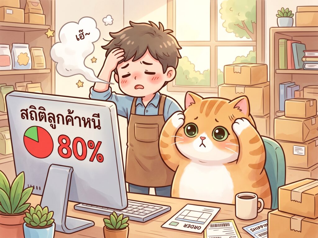 xomjgmxomjgmxom แมวส้มและมนุษย์พ่อค้าเครียดกับสถิติลูกค้าปัดจอหนีเพราะยอดฟอลน้อย